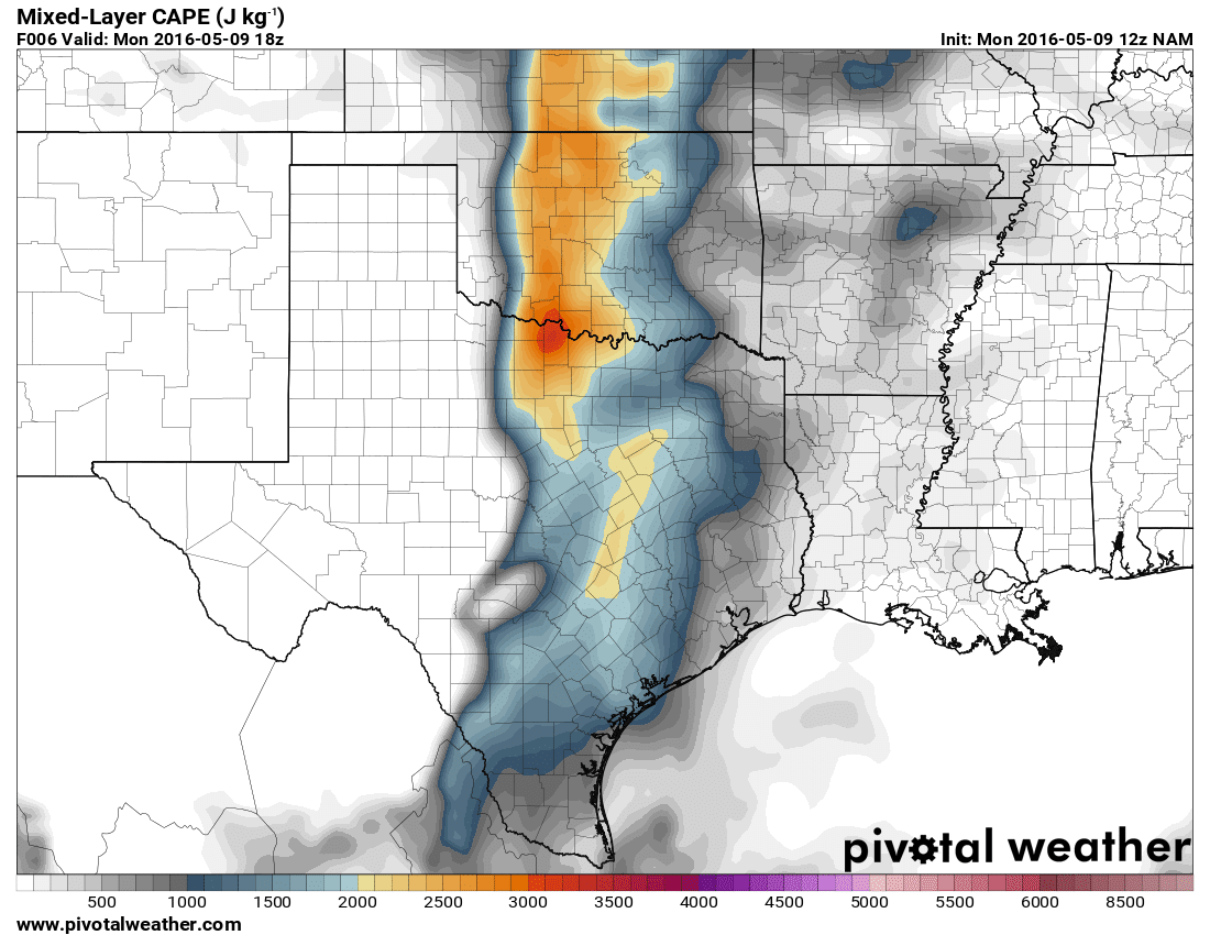 May 9, 2016 12z NAM 6hour MLCAPE