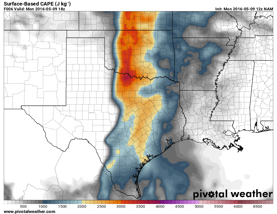 May 9, 2016 12z NAM 6hour SBCAPE