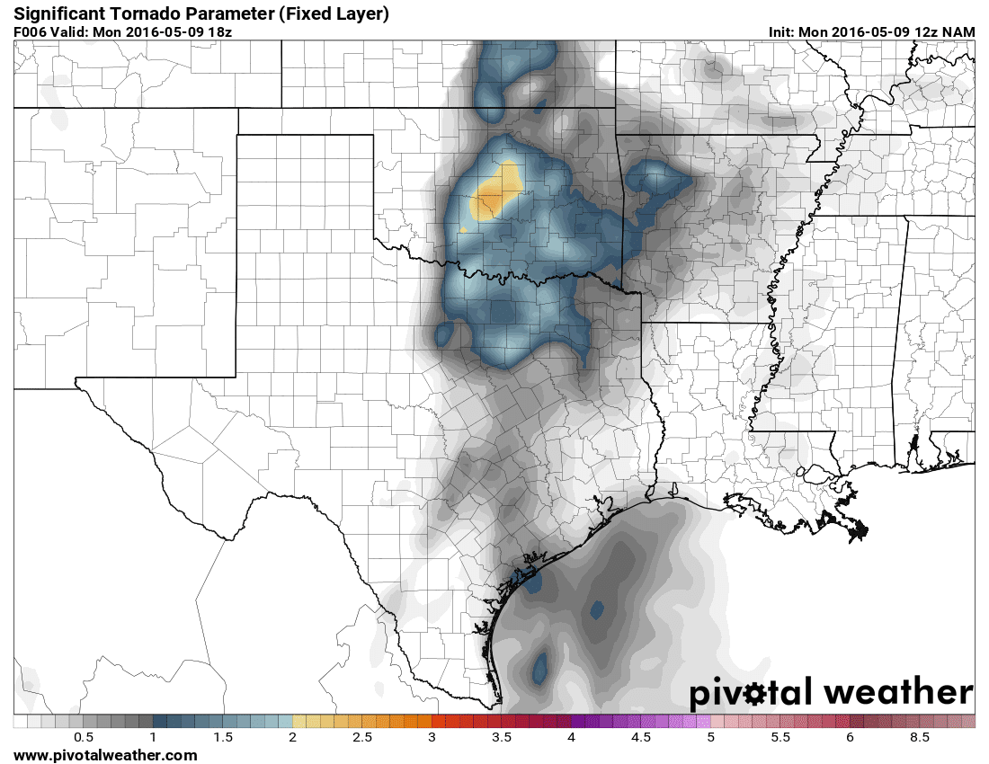 May 9, 2016 12z NAM 6hour Significant Tornado Parameter