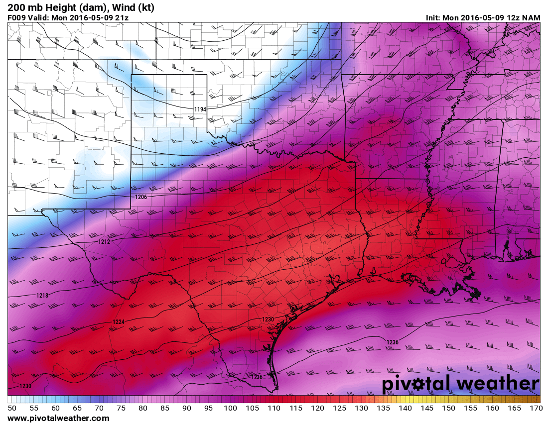 May 9, 2016 12z NAM 9hour 200mb Winds