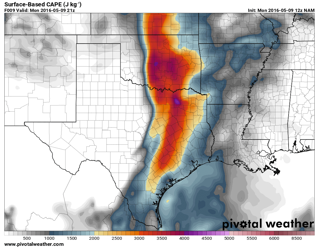 May 9, 2016 12z NAM 9hour SBCAPE