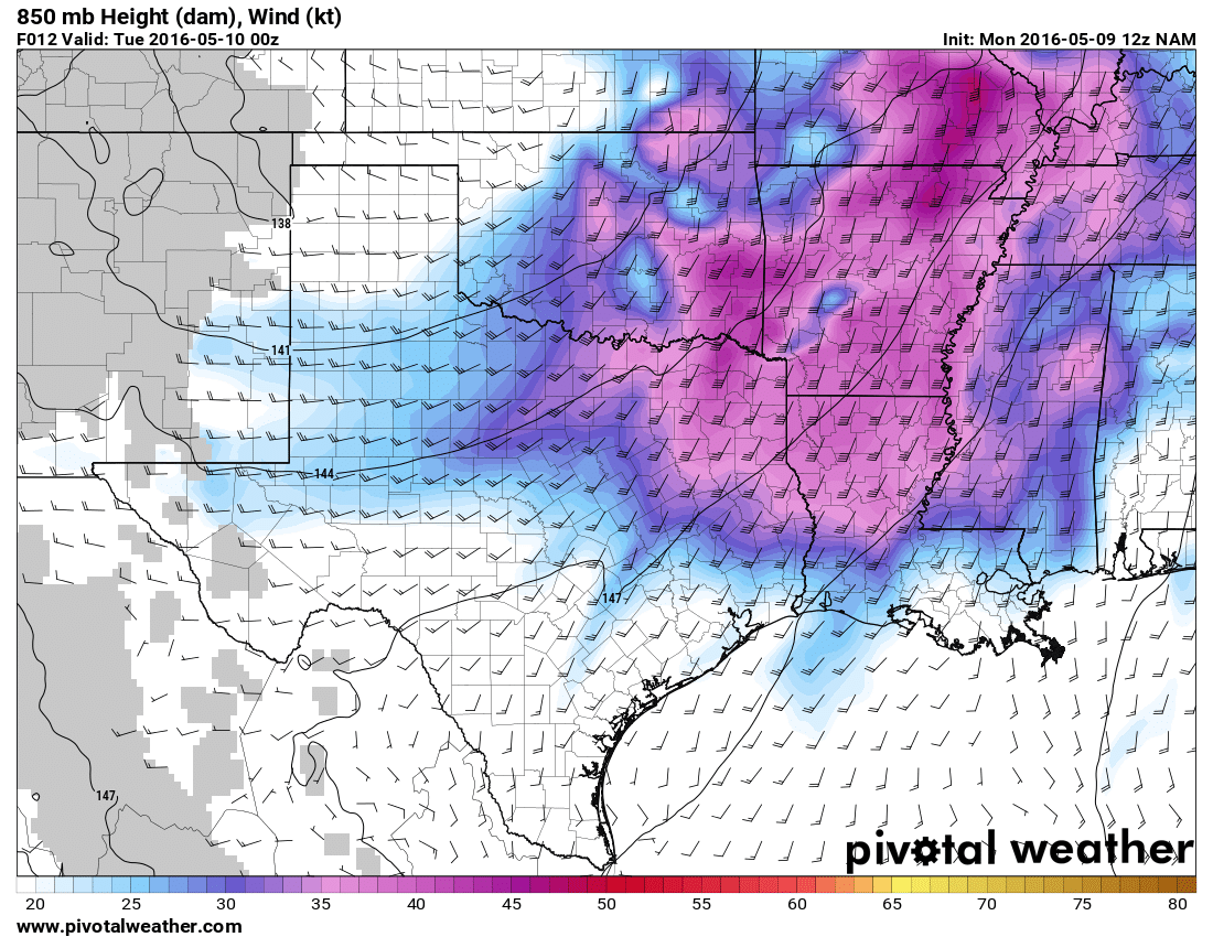 May 9, 2016 12z NAM 12hour 850mb winds
