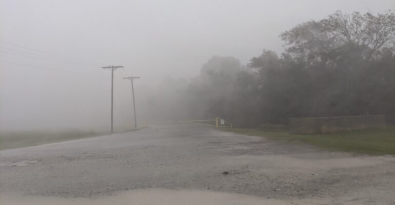 Hurricane Delta as it comes ashore from Jennings, Louisiana